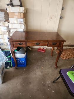 Vintage Powell Wood Flip-Top Makeup Vanity / Writing Desk