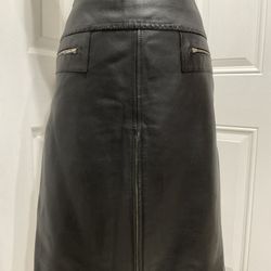 Caché Black Soft Genuine Leather Lined Pencil Skirt, Size 10