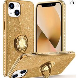 OCYCLONE Glitter Case Compatible with iPhone 13 Case 6.1 inch, Sparkle Bling Diamond Cover with Ring Stand Cute Protective Phone Case for Women Girls 