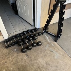 Dumbbells weights rubber coated 5-35lbs with rack 280lbs total firm price