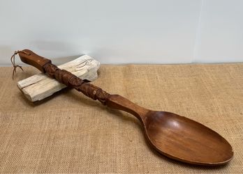 Vintage 1960s Oversized Carved Wood Tiki Spoon 28”