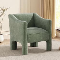 Brand New Nory Modern Accent Chair with Arms, Comfy Chenille Upholstered Barrel Armchair, Extra Seating Lounge with Wood Frame, Single Sofa for Living