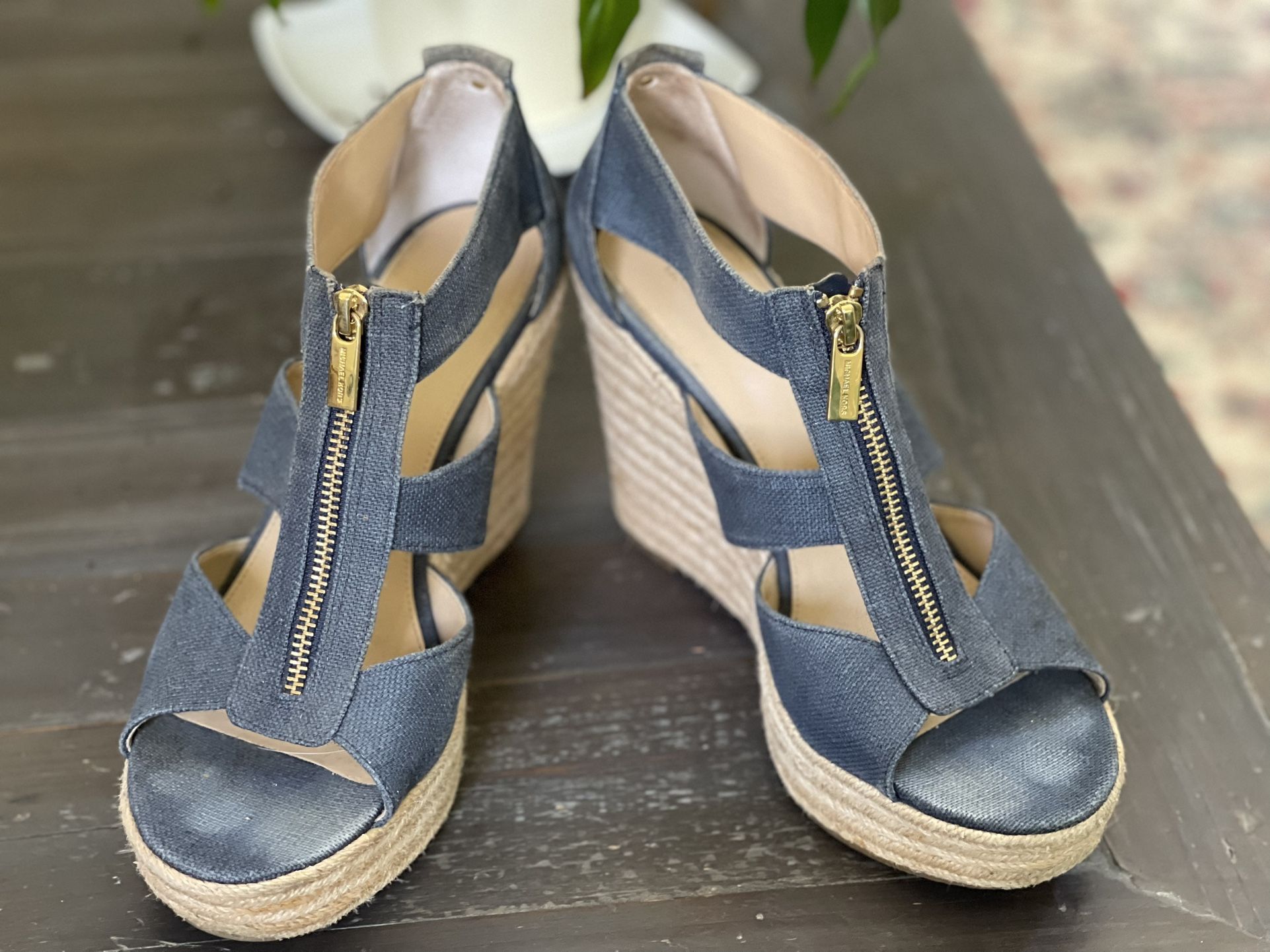 Michael Kors Blue Wedge Shoes, Size 9.5