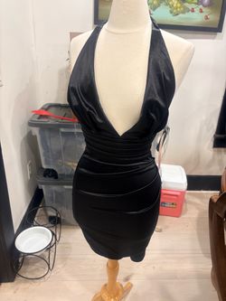 Black Satin Halter Mini Dress