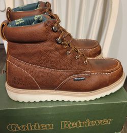 Golden Retriever Primitive Waterproof Leather Steel Toe Work Boots Men's Size 12 / NEW