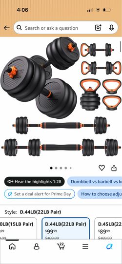 DS2 Adjustable Dumbbells, 22lbs Free Weight Set with Connector, 5 in1 Dumbbells Set Used as Barbell, Kettlebells, Push up Stand, Weight Plate, Fitness
