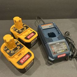 Like New TWO (2) RYOBI BATTERIES & MULTIPORT Charger, In Like New Condition. 