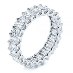 18K White Gold 4.27 Total Carat Weight Emerald Cut Diamond Eternity Band Engagement Ring.