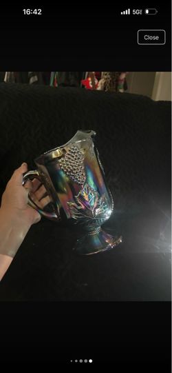 Blue Carnival Glass Set, 1 pitcher, 8 goblets ,  8 cups