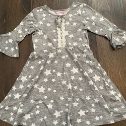 Girls Gray White Star Dress Size 7/8 By Kiss #14