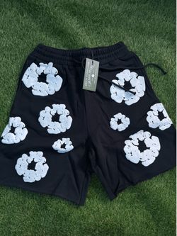 Black Sweat Shorts with White Wreath Logo Brand New