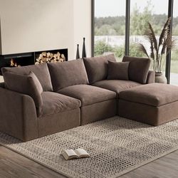 New Brown Large 3 Seat Sofa Couch With Ottoman