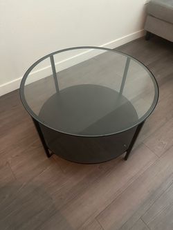 Round Glass Top Coffee Table with Lower Shelf