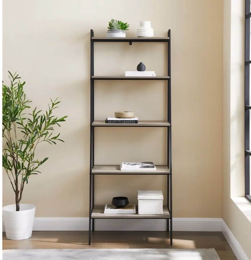 Walker Edison Urban Industrial 5-Shelf Ladder Bookcase, Grey Wash