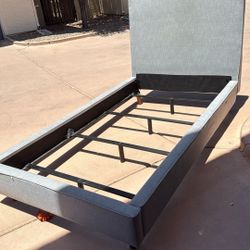 2 Twin Bed Frames - Grey Upholstery- 