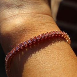 Pink Sapphire Rose Gold Tennis Bracelet 