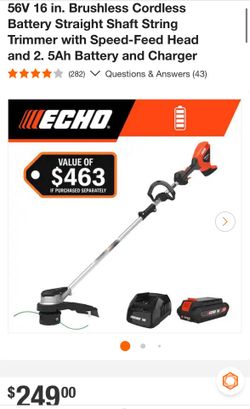 16 in. Brushless Cordless Battery Straight Shaft String Trimmer with Speed-Feed Head and 2. 5Ah Battery and Charger