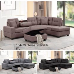 $485 Sectional Couch With Storage Ottoman 