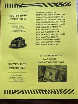 Cars for sale Ford,Chevrolet ,Chrysler and more all cars come with a 90 day motor & transmission warrant any questions give us a call at