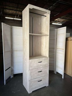 Freestanding Closet System with 3 Wood Drawers, Modern Armoire Wardrobe with Adjustable Shelves & Hanging Rod, Walk-in Closet Systems Organizer, Rusti