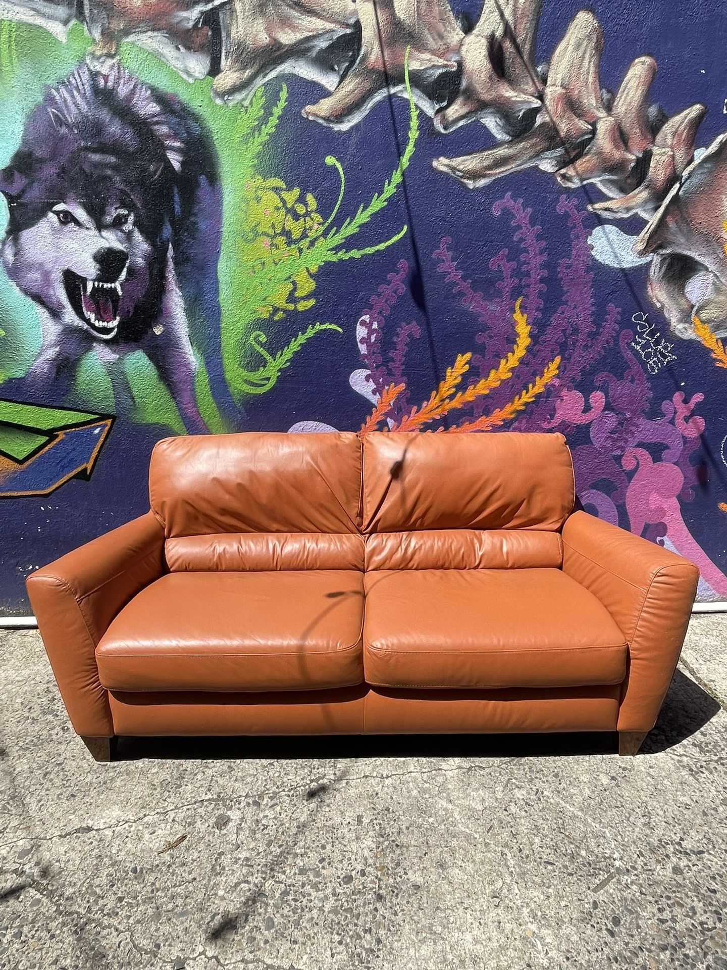 Natuzzi Orange Leather Sofa Couch / YTF3QH