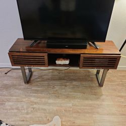 DECK & STRINGER RECLAIMED WOOD MEDIA CABINET w/ STEEL TRAPEZOID LEGS