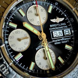 Breitling Superocean Chronograph Black Dial Steel Day Date 42 Full Kit Set