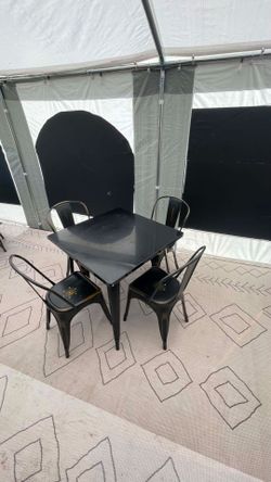 METAL CHAIRS AND TABLE
