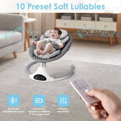 KIDINIX Infant Swing Bluetooth 10 Lullabies 3 Speeds, Harness & Remote Grey NEW