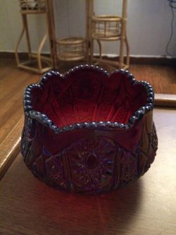 Indian ruby red heirloom pattern carnival glass bowl.