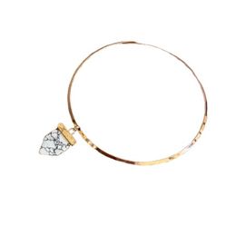 Gold metal choker necklace with white marble stone pendant
