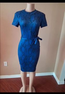 Blue Snakeskin Print Bodycon Midi Dress