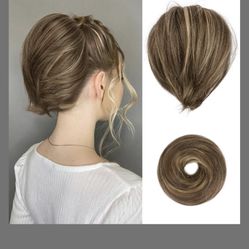 BARSDAR Highlight Hair Bun Extensions - Short Straight Ponytail Hair Bun Extensions For Women - Synthetic Elastic Hair Bun Scrunchies Hairpieces Daily