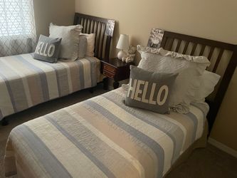 Twin Bed Set with Dark Wood Headboards