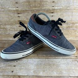 Levis Mens Low Top Denim Sneakers Sz 7.5 Charcoal Gray Lace Up Shoes 501 Style
