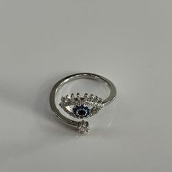 White Gold Plated Evil Eye Ring