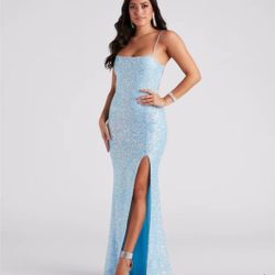 Blue Sequined Formal Dress