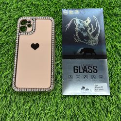 iPhone 11 Diamond Heart Case W/ Glass