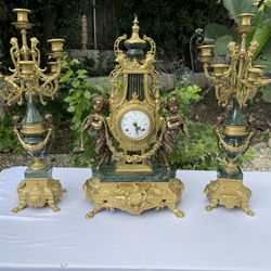 Imperial Brevettato Franz Mantle Clock & Candleabras 3-Piece Set