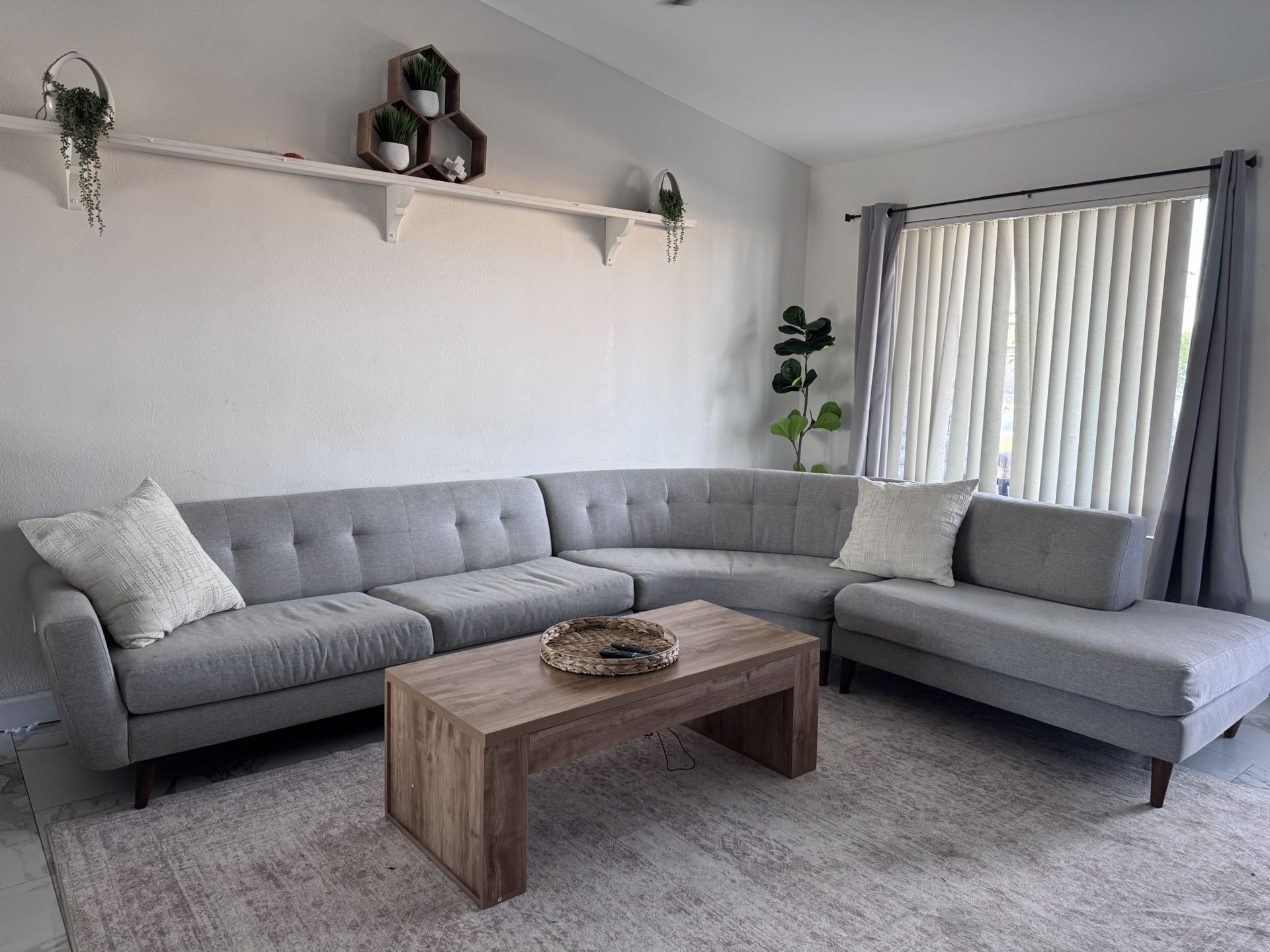 Living Spaces Light Gray Mid Century Modern Sectional Sofa Couch Sala