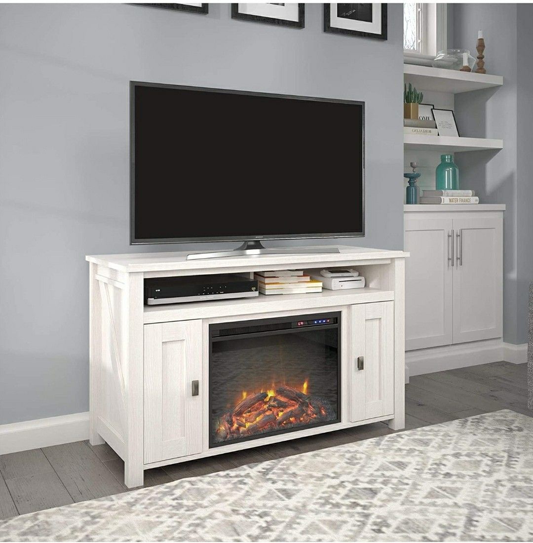 Ivory Pine Electric Fireplace TV Console up to 50 inches TV