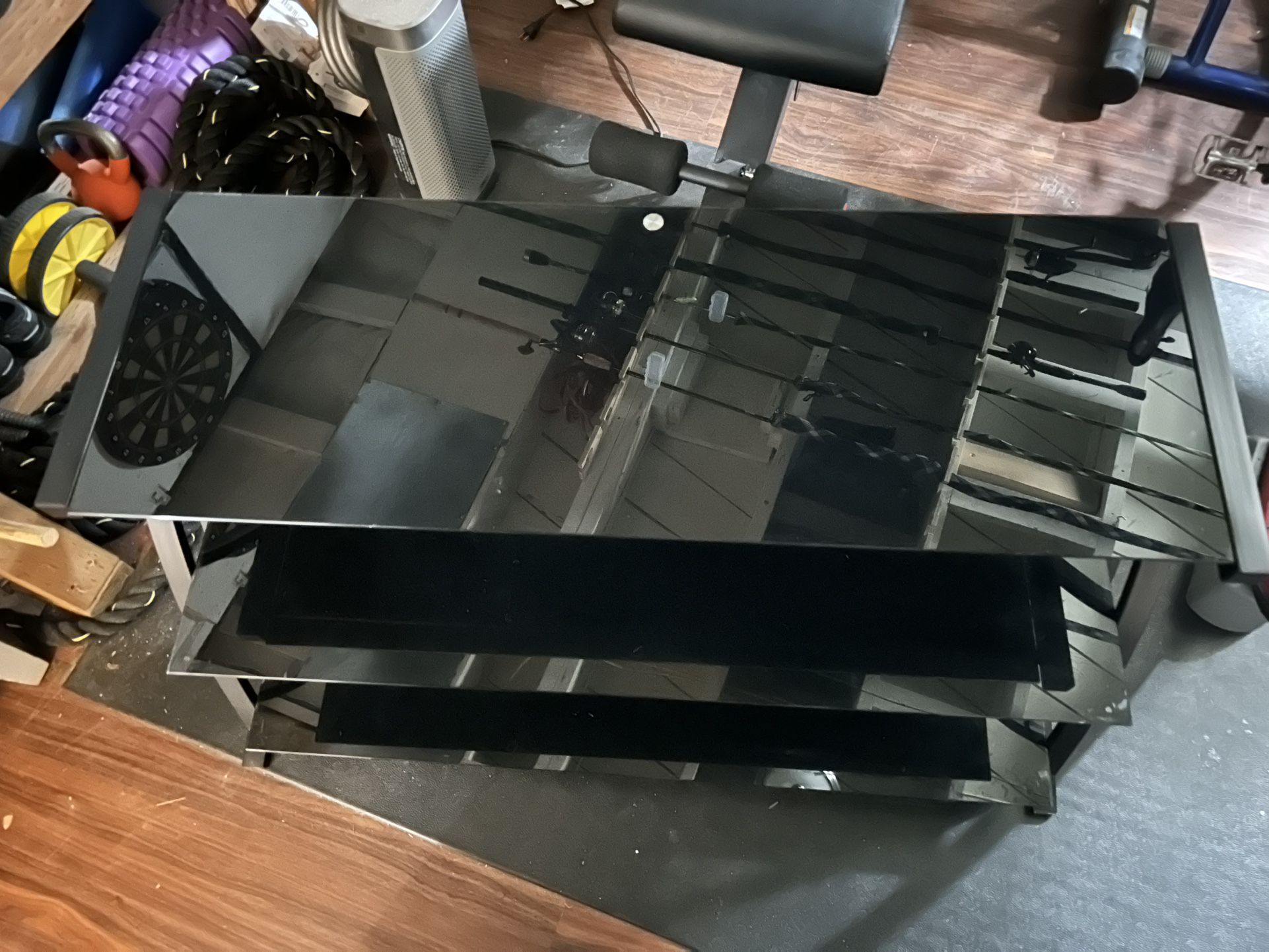 Free Black Glass And Metal Entertainment Center