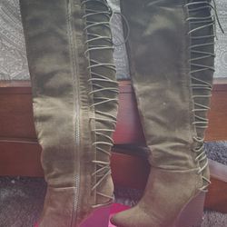 Over The Knee Suede Wedge Boots-8.5