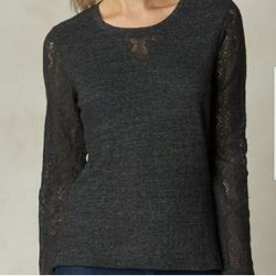 prAna Darla Long Sleeve  BLACK GREY Shirt Lace Sleeves- Small