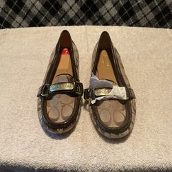 Coach Signature Brown Loafers with Gold Accent 