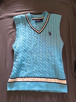 U.S. Polo Assn Baby Blue Cable Knit Sweater Vest Preppy Collegiate