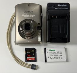 Canon PowerShot ELPH SD900 Silver 10MP Digital Camera with 16GB Memory & Charger
