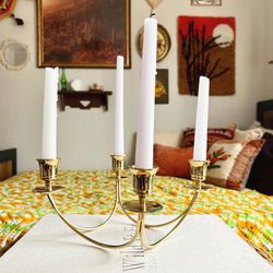 Vintage Mcm Brass Candleabra 