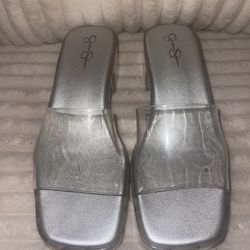 Jessica Simpson Clear/Silver Slide Heels