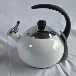 Farberware White Whistling Tea Kettle - 2.5 Qt - Damaged Bottom - New Unused